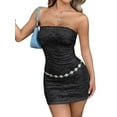 thumbnail image 2 of Women'S Y2K Lace Off-the-Shoulder Tube Top Hip Skirt Dress Party Mini Club Outing Short Dress Black L, 2 of 8