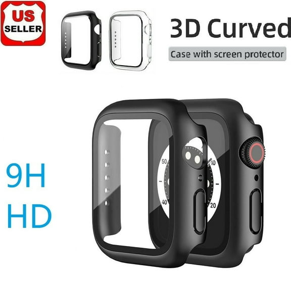 2 Pack Case Built in Tempered Glass Screen Protector Compatible with Apple Watch Series 8/ Series 7 41mm, Hard PC Case Ultra-Thin Bumper Overall Protective Cover- Transparent