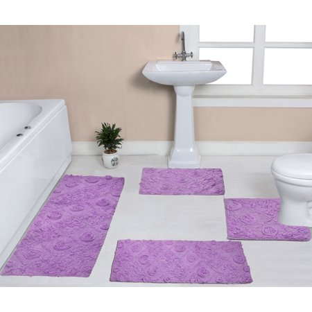 Home Weavers Modesto Collection - Absorbent Cotton Soft Bathroom Rug  Machine Washable and Dry  4 Piece Set  Purple