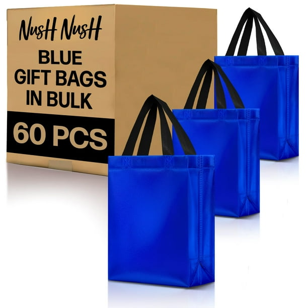 Bolsas de regalo Nush Nush, 60 unidades, azules, reutilizables, 20 x 10 x 25 cm