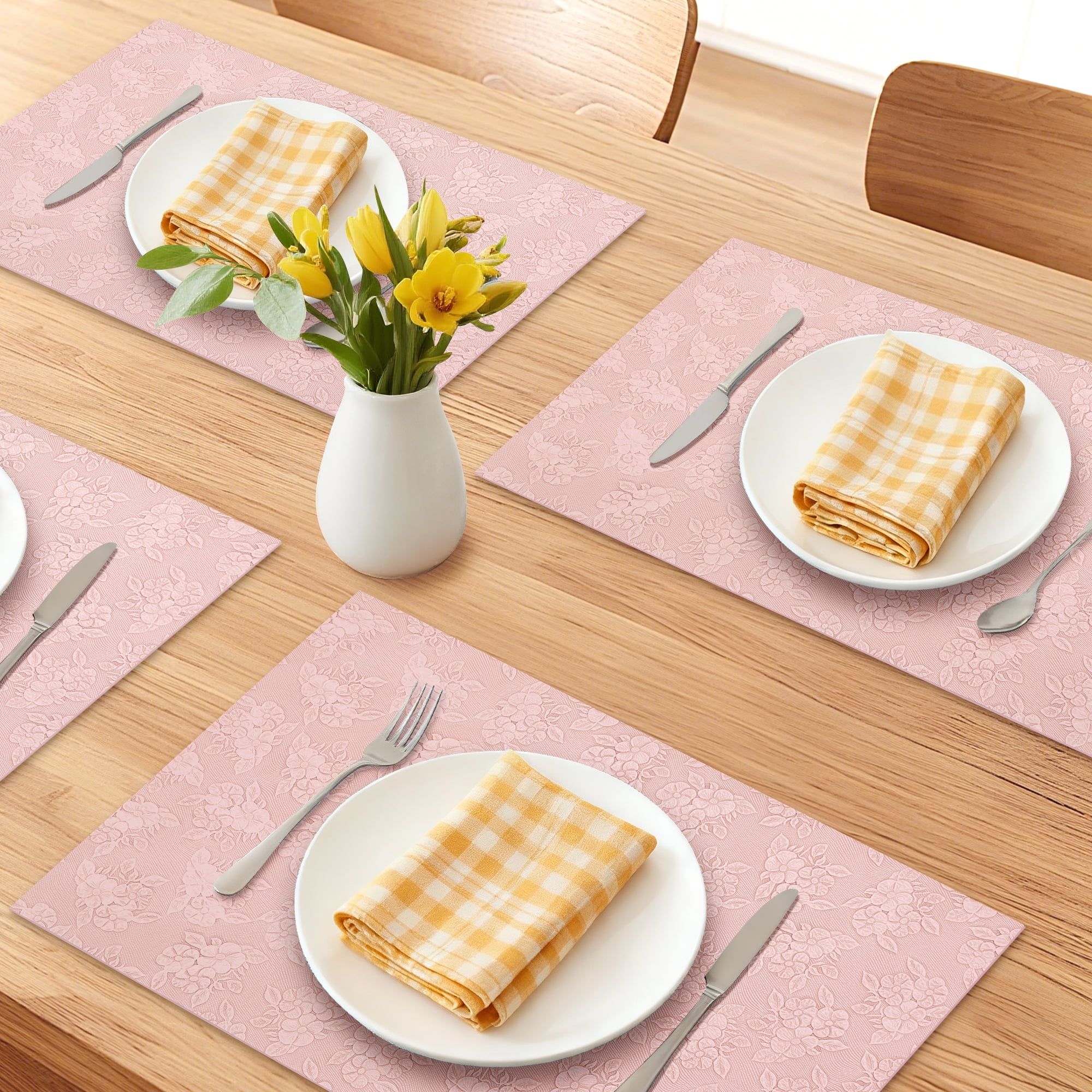 Unique Bargains Faux Leather Placemats for Kitchen Home Peach Pink 17.7"x11.8"