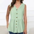 thumbnail image 2 of Women's Summer Tops Vest Casual Plain V Neck Eyelet Henley Tunic Beach Cami Tops Ladies Sleeveless Button Up Vest Tops Flowy Peplum Hem Tank Tops 2024 Summer Casual Clothes, 2 of 5
