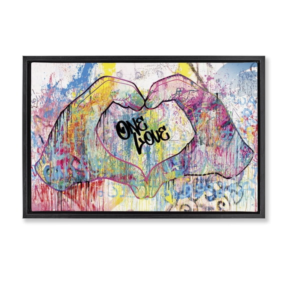 Stupell Industries Urban One Love Heart Symbol Typography Painting Black Floater Framed Canvas Art Print Wall Art, 25 x 17