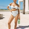 thumbnail image 5 of Inadays Women's Off Shoulder Bikini Sets High Cut Bandeau Bathing Suits High Waisted Two Pieces Swimsuit Sexy Swimwear, White, M, 5 of 6