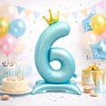 thumbnail image 3 of 42” Standing Crown Number 6 Balloon, Large Blue Foil Balloon for Birthday Party Decorations, 3 of 7