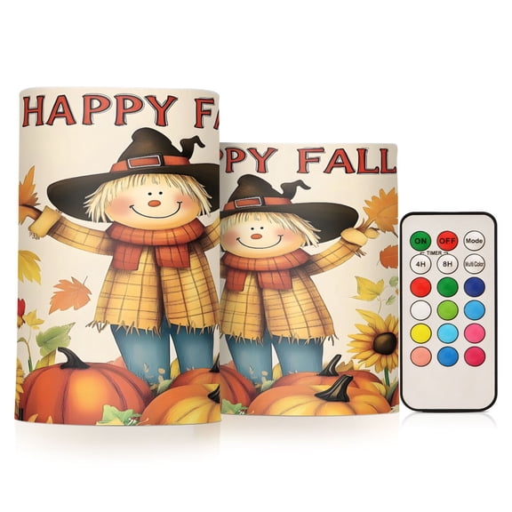 ALAZA Happy Fall Leaf 2 PCs LED Flickering Flameless Candles with Remote Timer Battery Operated Candle