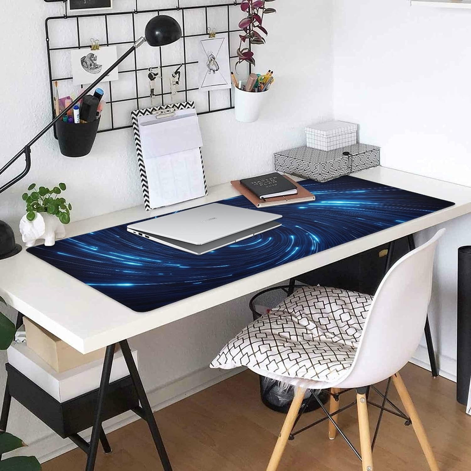 Abstract Blue Cosmic Galaxy Swirl Black Hole Large Gaming Mouse Pad Big Mousepad Mice Keyboard Mat with Non-Slip Rubber Base for Computer Laptop Home & Office, 35.4 X 15.7 inch