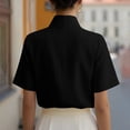 thumbnail image 5 of Women's Solid V-Neck Work Blouse Short Sleeve Stand Collar Business Casual Office Shirt, 5 of 7