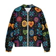 thumbnail image 4 of Xoenoiee Women's Bomber Jacket Casual Lightweight Coat Cropped Zip Up Jacket Fall Varsity Jackets Winter Outwear with Pockets, Boho Mandala Flower, Small, 4 of 7