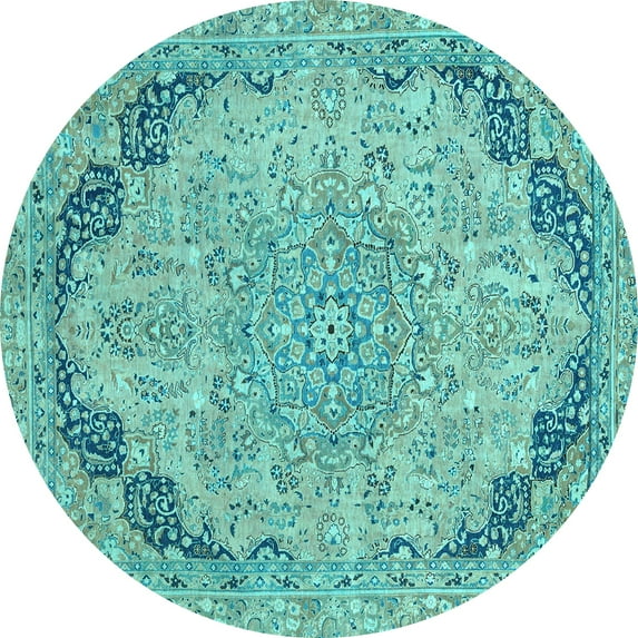 Ahgly Company Indoor Round Abstract Light Blue Modern Area Rugs, 6' Round
