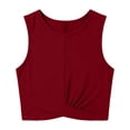 thumbnail image 6 of Karymi Blouses for Women Dressy Casual Crew Neck Sleeveless Twist Front Crop Tank Top, Solid Slim Fit Cropped Wrap Hem Vest, Stretchy Summer Casual Crop Blouse Summer Tops, 6 of 7