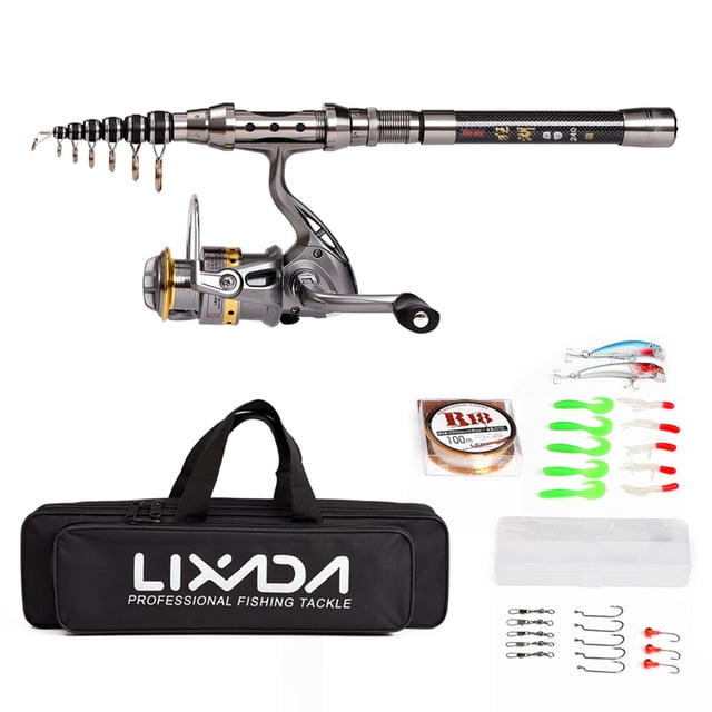 Kit de cañas de spinning Lixada telescópica caña de pescar y carrete Kit combinado completo de giro Lixada Kit de cañas de spinning