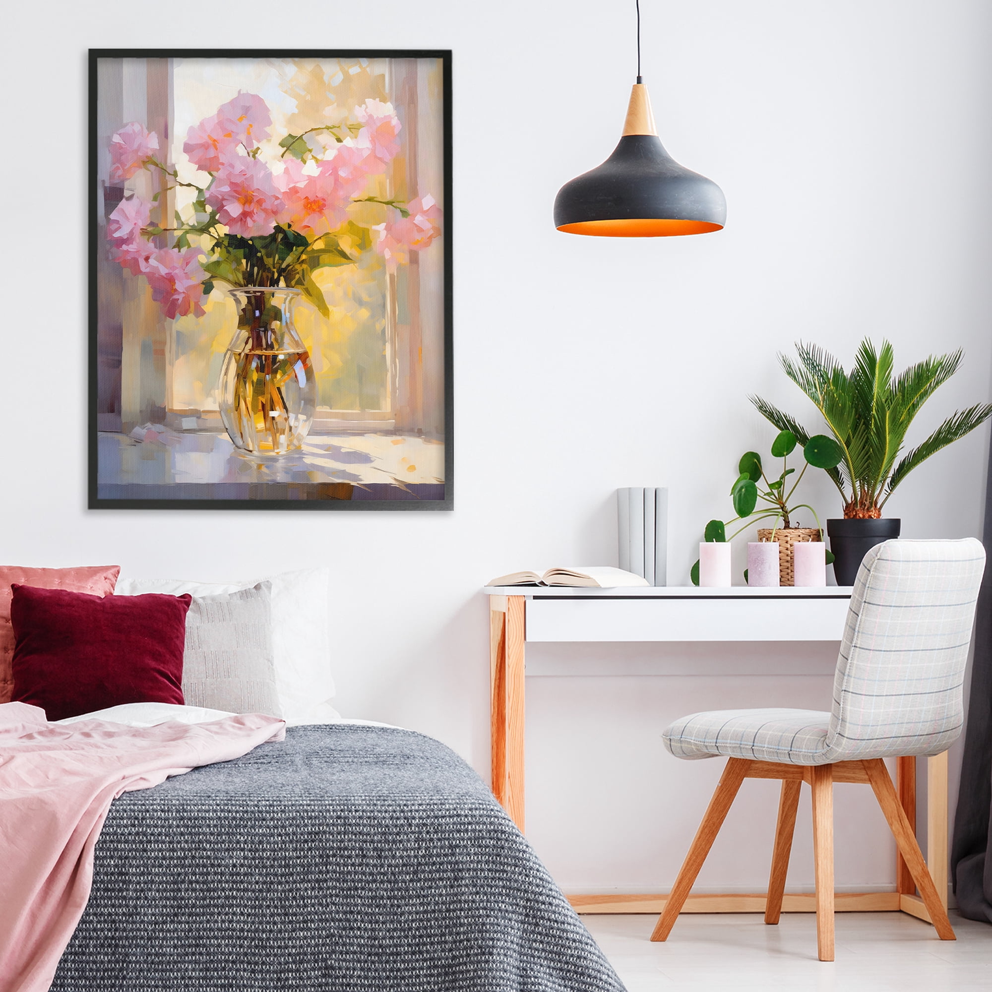 Stupell Industries Pink Flowers in Sunlit Vase Black Framed Giclee Art, design by Creative Studio