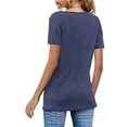 thumbnail image 4 of USSUMA Summer Tops for Women 2025 Women Fashion V-Neck Short Sleeve Solid Long T-shirt Blouse Ladies Tops Leisure Festive Fashion Blue Polyester L, 4 of 6