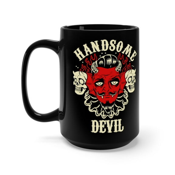 Handsome Devil Rockabilly Pompadour Ruff Coffee Mug, 15oz, Black