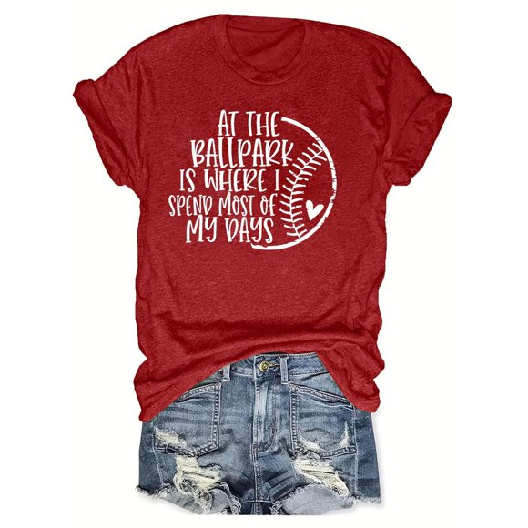 Hvobtty T-Shirt à Manches Courtes Col Rond Décontracté pour Femmes, T-Shirt de Sport de Baseball Imprimé avec Col Rond et Haut à Manches Courtes