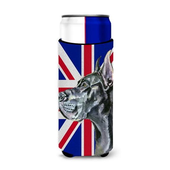 Black Great Dane with English Union Jack British Flag Ultra Hugger for slim cans