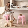 thumbnail image 3 of Stackable Bar Stools Set of 2, Backless 18 Inch Industrial Metal Barstools for Indoor Outdoor Classroom Kitchen Small Gathering (Pink), 3 of 10