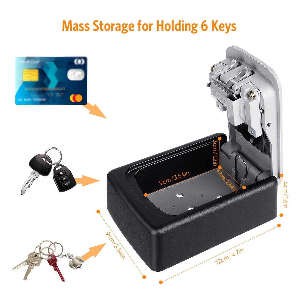 CHUNYAN Key Lock Box Wall Mounted,  4 Digit Combination Lockbox for Outside, House Keys - 5 Keys Capacity, Key Safe Security Storage Lock Box for Indoor, Outdoor, Garage