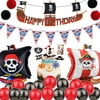 Pirate Birthday Party Decorations for Kids Pirate Theme Party Supplies Birthday Party Baby Shower Pirate Happy Birthday Banner Pirate Balloons Cupcake Toppers Ideas Supplies with tattoo for Boys Chil