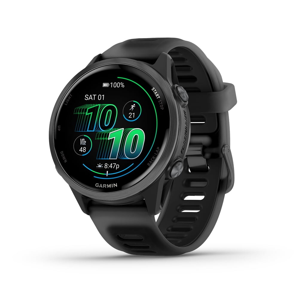 Garmin 010-02970-00 Forerunner 570 42mm GPS Smartwatch, Aluminum and Black Band Bundle with Deco Essentials Charging Dock, 3x Silicone Dust Cover and 2x 1.2 Inch Screen Protector