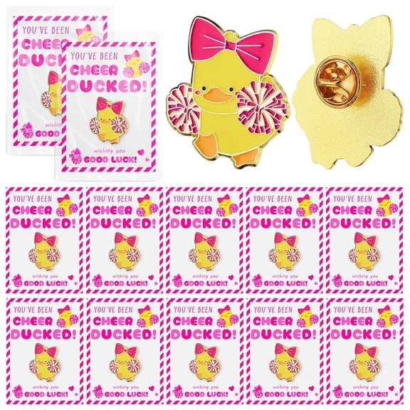 24 Set Cheer Duck Pins Gift Set with Message Cards, Pink Bow Duck Brooches, Motivational Team Pins for Cheer Squad, Dance Team, Coaches, Appreciation and Everyday Encouragement Gifts