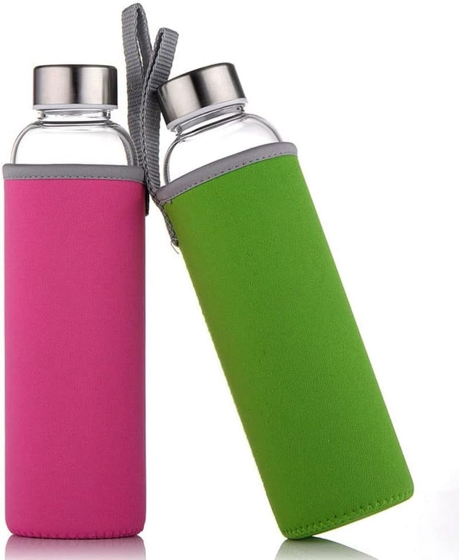 Glass Water Bottle, 360ml/420/550ml Sport Bottle with Stainless Steel Lid and Protective Bag for to Go Travel Gym Home (Navy Blue, 420ml)