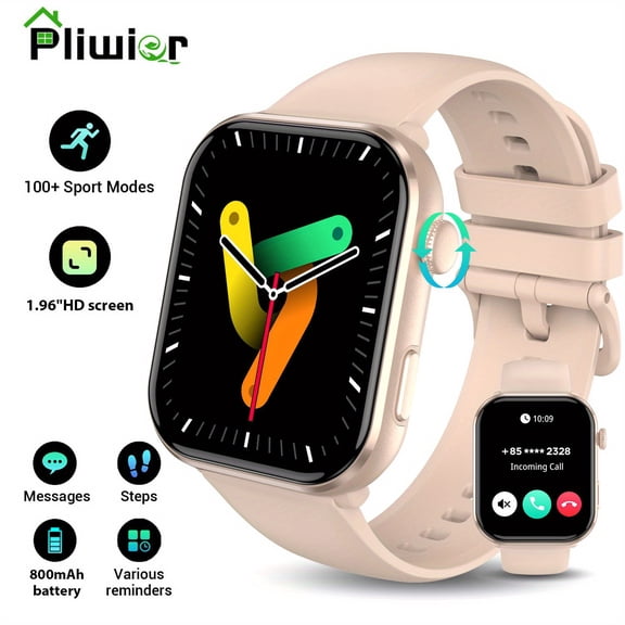 Unisex Smart Watch | AMOLED Always-On Display, Bluetooth Call, 100 Sports Modes | Fitness Tracker Pedometer for Android & iPhone, 3 Colors