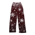 thumbnail image 4 of Women's Christmas Printed Plush Pants, Full Length Long Trousers for Winter Casual Wear, Soft and Warm Fleece Material with Festive Design,Deep Red,XS, 4 of 6