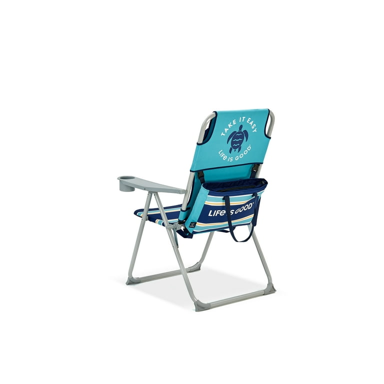 Life is Good Backpack Lawn Chair Silver Frame Blue Turtle