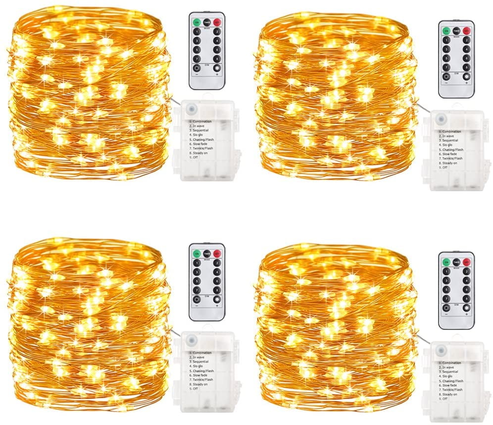 4 Set Fairy Lights Battery Operated - Led String Lights 8 Modes 66 Ft 200  LED Starry Lights - Copper Wire Firefly Lights for Wedding Birthday Party  Christmas Decoration - Warm White - Walmart.com
