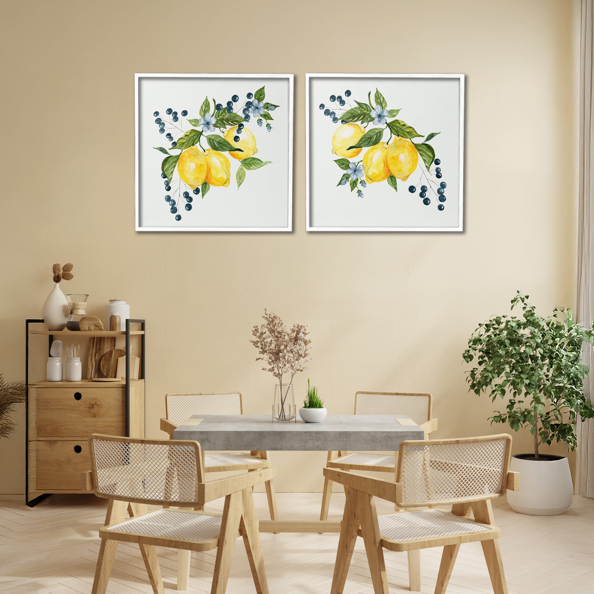 Stupell Industries Citrus & Berries Cluster 2 Piece White Framed Giclee Art Set, design by Livi Finn