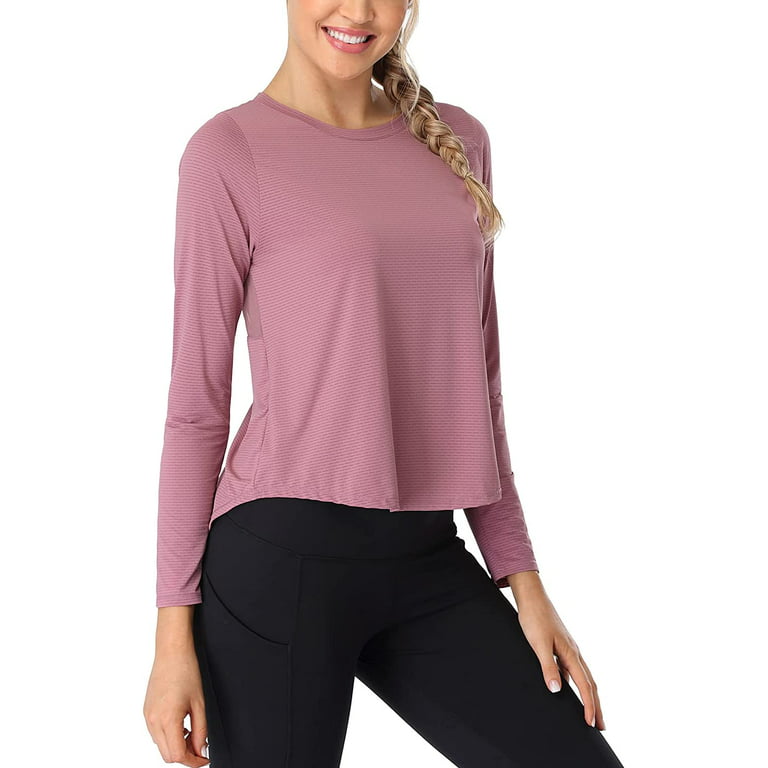 Long Sleeve Workout Shirts for Women Tie Back Breathable Sports