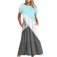 thumbnail image 1 of Meichang Robes pour Femmes Été à Blocs de Couleur Robes à Volants Coupe Ample Manches Courtes Robes Midi Décontractées Col Rond Robes Confortables pour le Travail, 1 of 4