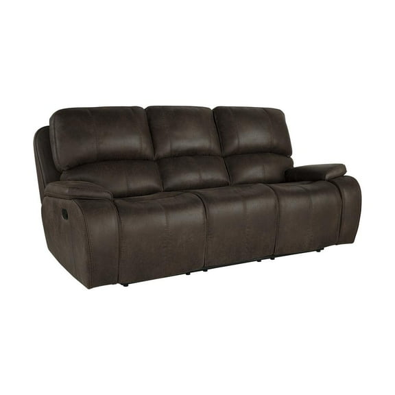 New Classic Furniture Brookings Polyester Fabric Sofa w/Dual Recliners in Brown
