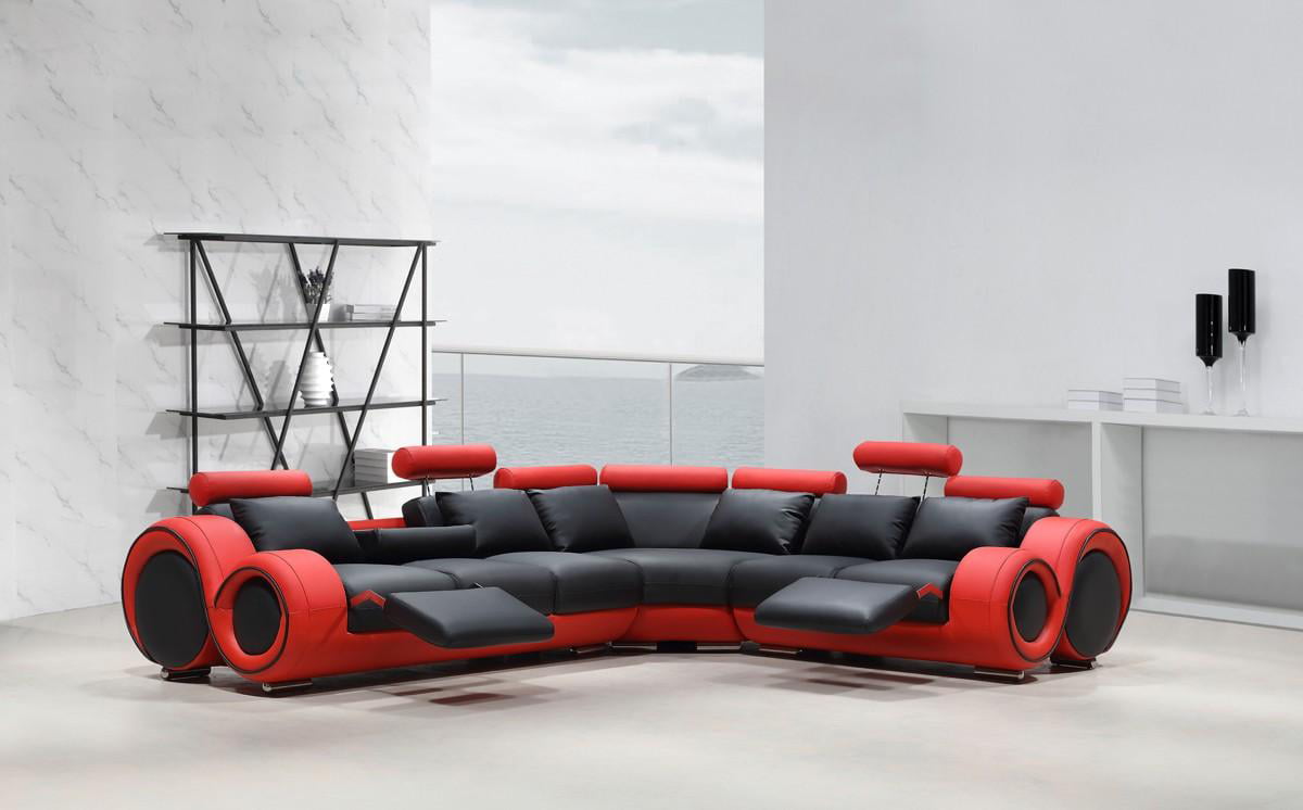 Black Red Bonded Leather Sectional Sofa, Red Leather Sectional Sofas