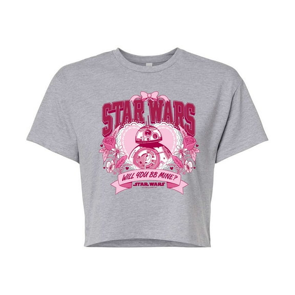 Star Wars - Valentine Bb8 Yoda and friends Collegiate - Juniors Cropped Graphic T-Shirt