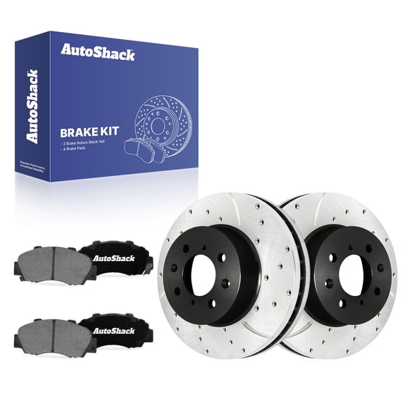 AutoShack Front Vented Drilled & Slotted E-Coated Brake Rotors   Ceramic Pads 6-PC Brake Kit Replacement for 1992-1993 Acura Integra ShadowGuard 10.3" (261.5 mm)