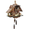 thumbnail image 2 of Quartz Cuckoo Clock Black Forest house with moving wood chopper and mill wheel, with music, 2 of 9