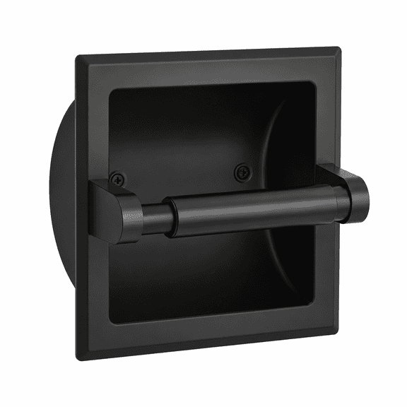 Recessed Toilet Paper Holder, Stainless Steel Wall Mount Tissue Roll Holder for Bathroom with Mounting Bracket, Matte Black