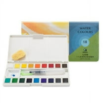 Marie's Artist Sketch & Go Watercolor Paint Set - Travel Friendly for Plein Aire or Studio - Includes a Palette Box with Mixing Area, Water Brush Pen, Natural Sponge - 18 Half Pans; Assorted Colors