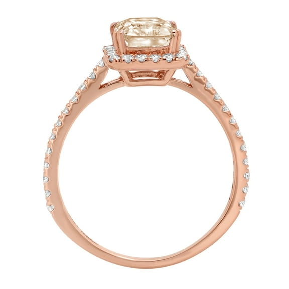 1.86 ct Emerald Cut Simulated Champagne Diamond Solitaire with Accents Engagement Ring for Women in 18K Rose Gold