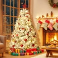 thumbnail image 2 of 4.5ft/6ft/7.5ft/9ft Snow Flocked Artificial Christmas Tree, Premium Hinged Xmas Tree with Foldable Metal Stand, Full Branches for Home Office Holiday Party Decoration, 2 of 7