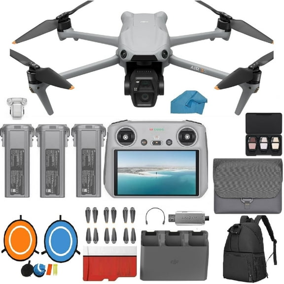 DJI Air 3S Drone Fly More Combo with DJI RC 2 Screen Remote Drone with 4K HDR, 46-Min Max Flight Time, 48MP Bundle with 128 GB Micro SD Card, 3.0 USB Card Reader, Landing Pad, Waterproof Backpack