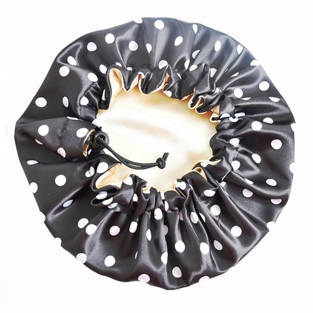 Satin Bonnet Children‘s Sleeping Cap Soft Night Adjustable Double Sleep Cap(Black)