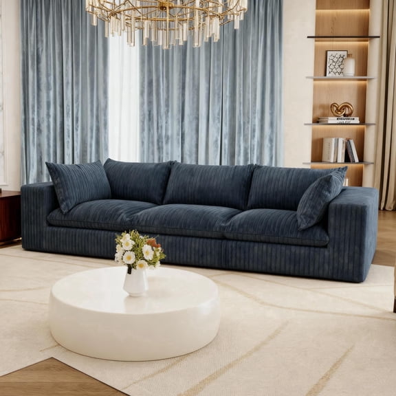 Oversized 118 "W Corduroy Boneless Couches for Living Room, No Assembly Required, 3-Seaters Modular Sectional Sofa with Removal Cushion, Comfy Plush Upholstered Couch for Apartment/Office