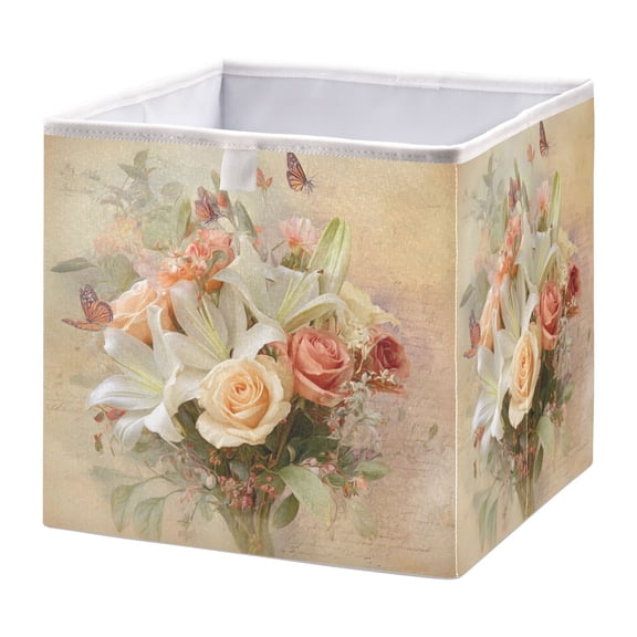 Foldable Fabric Storage Bin Home Cubes Clothing Organizer Bins Large Collapsible Box Basket for Home Organizer Beautiful Floral Bouquet