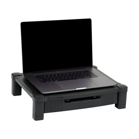 Mind Reader - Monitor Stand, Storage Drawer, Desktop Organizer, Laptop Riser, Office, 17.25"L x 13.25"W x 4"H - Black