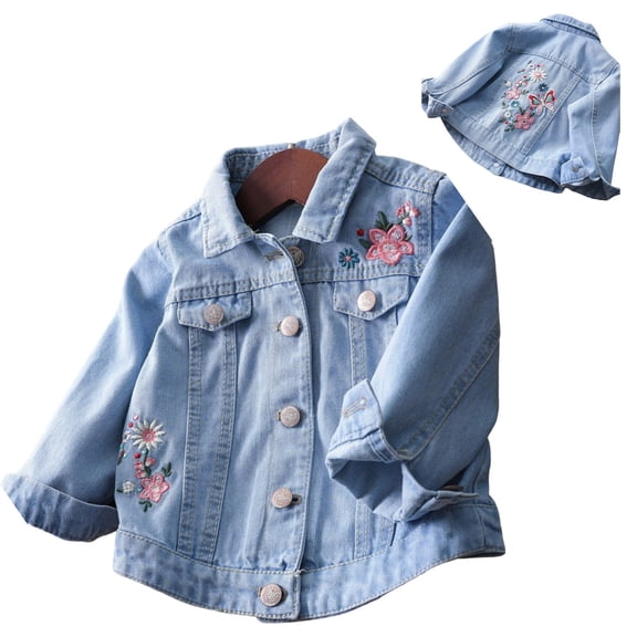 Denim Jacket Girls Long Sleeve Button down Embroidery Jean Jacket Lightweight Jacket 4-5 Years Girl Clothes
