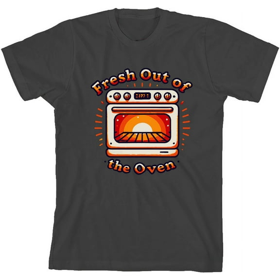 "Fresh Out Of The Oven" Youth Charcoal Crew Neck Short Sleeve Tee-Medium
